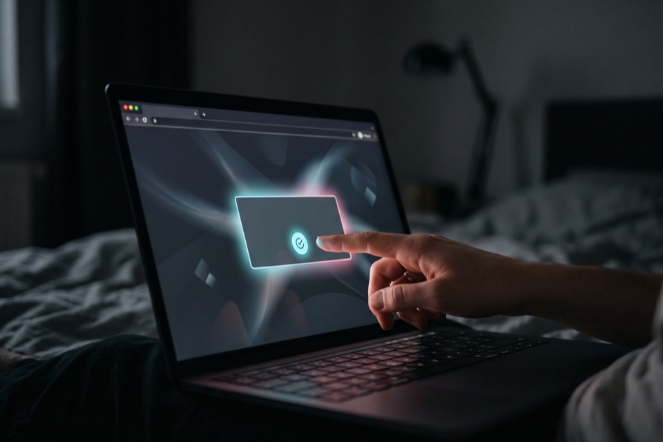 A browser extension permissions prompt on a laptop