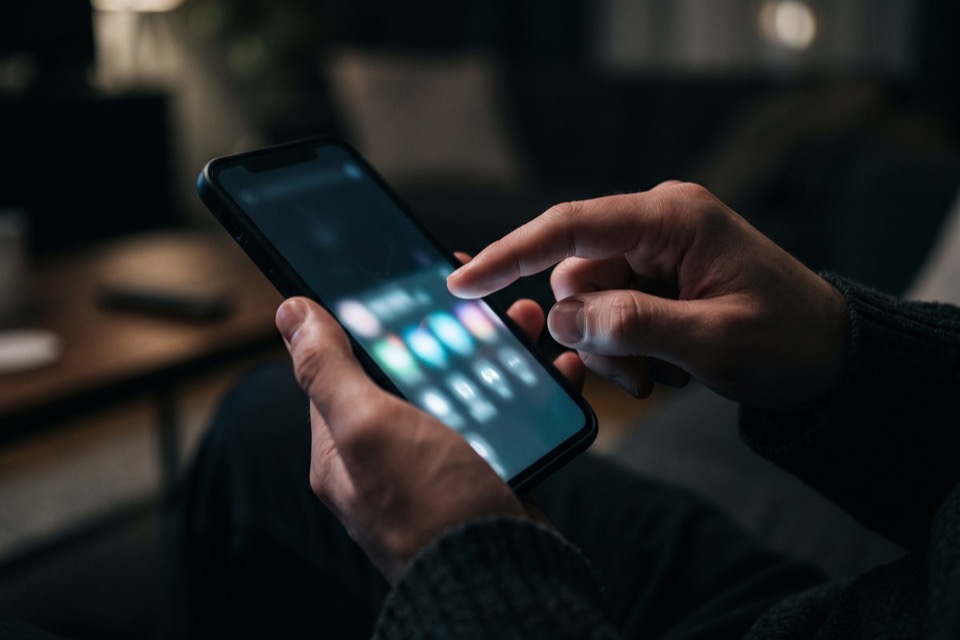 A finger pausing over a share button on a phone
