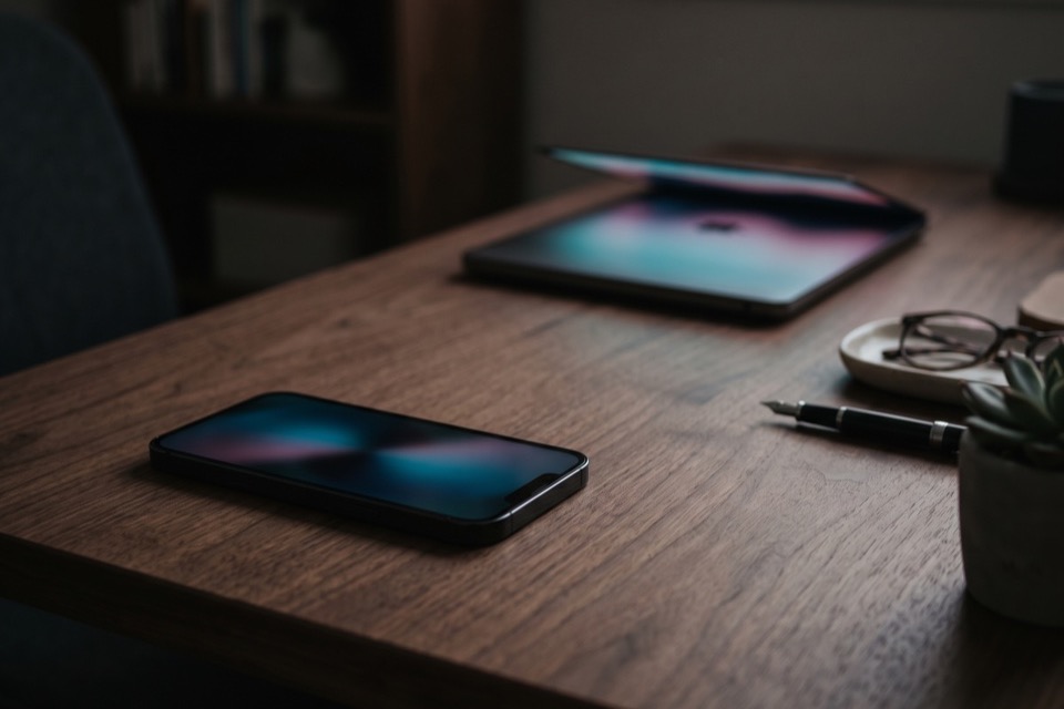 A tidy phone on a minimal desk